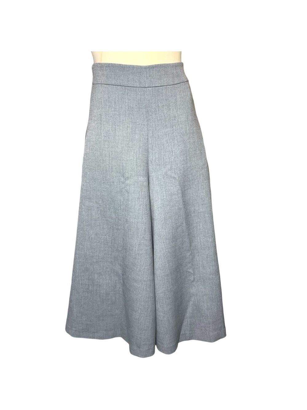 Gray Twill Wide Leg Pants High Rise Sz S Modern A Line Skirt Trousers Minimalist